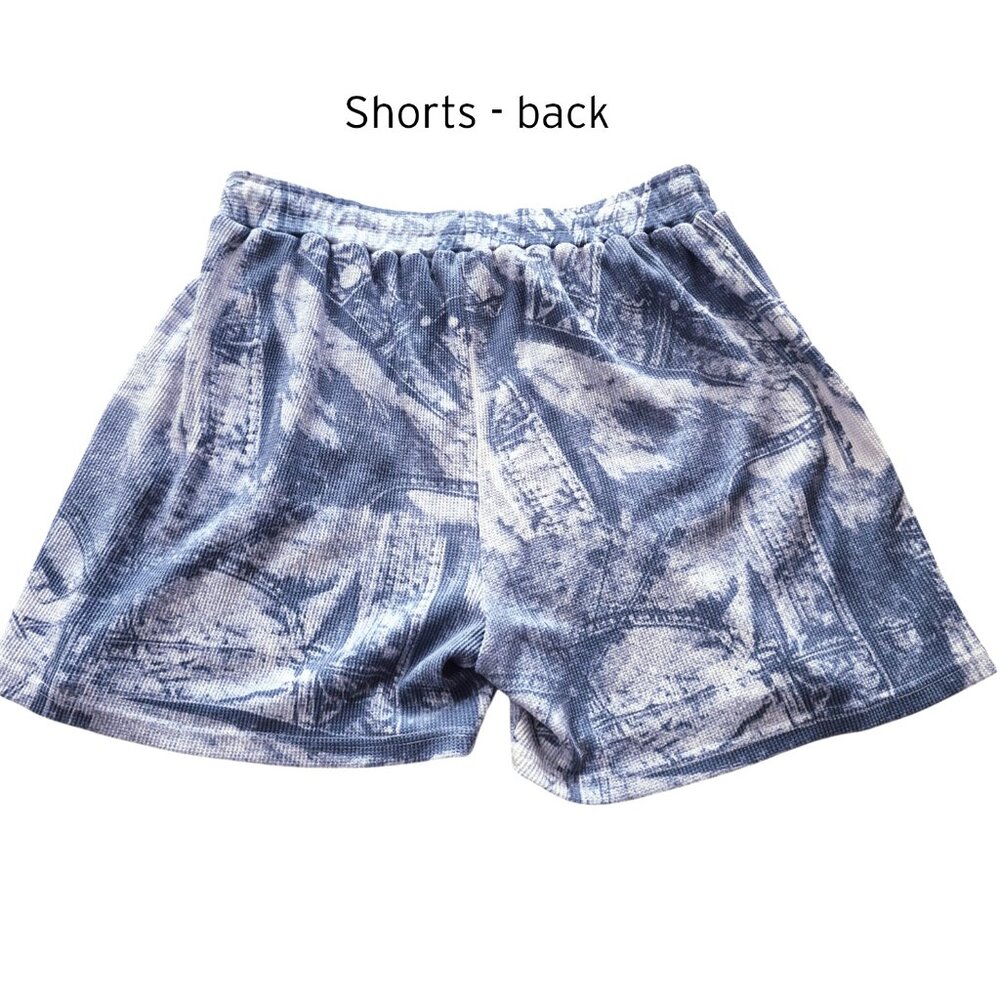 Oversized Boxy Denim Printed Waffle Tee Shirt & Shorts Set Track Suit Size XL - Picture 10 of 16